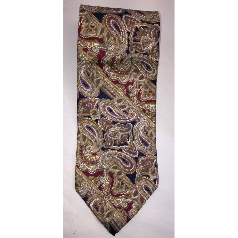 NOS Christian‎ Dior Monsieur Gold Red Blue Paisley Pattern Silk Neck Tie 56"